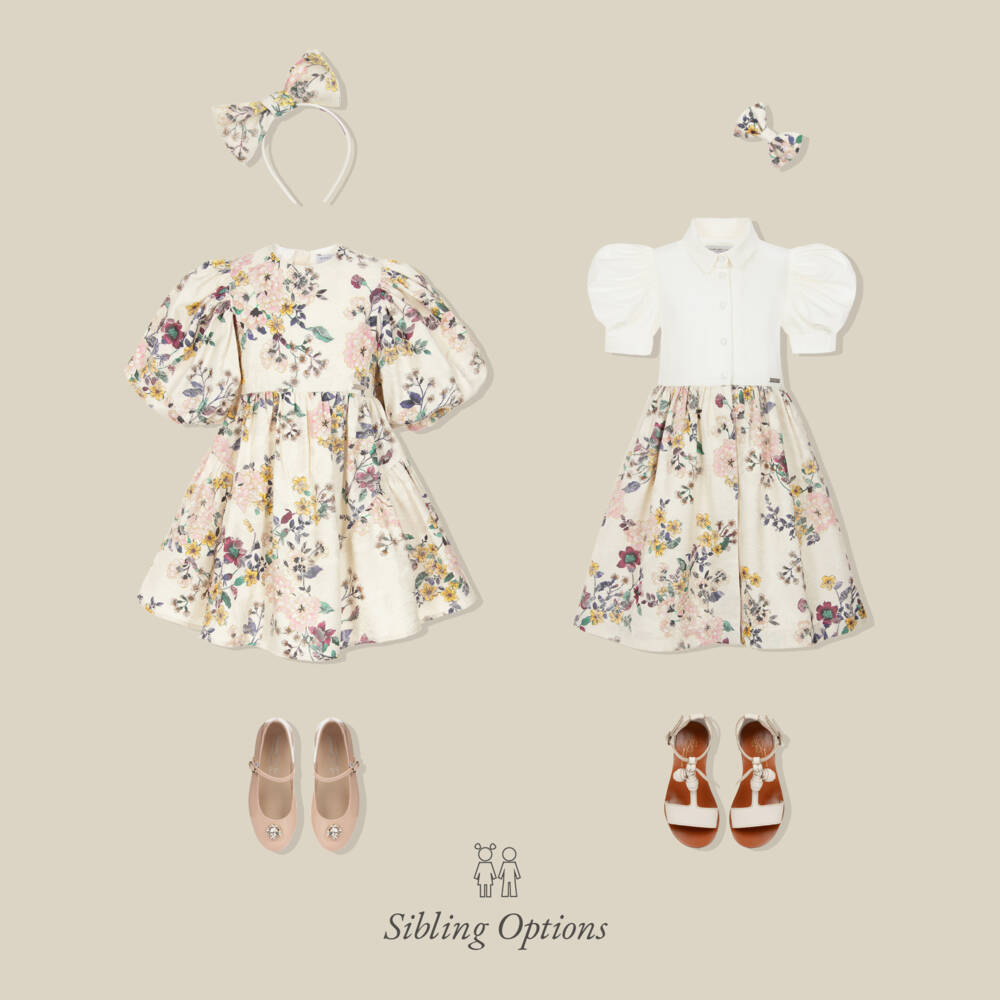 Jessie and James London-Girls Ivory & Floral Jacquard Dress | Childrensalon