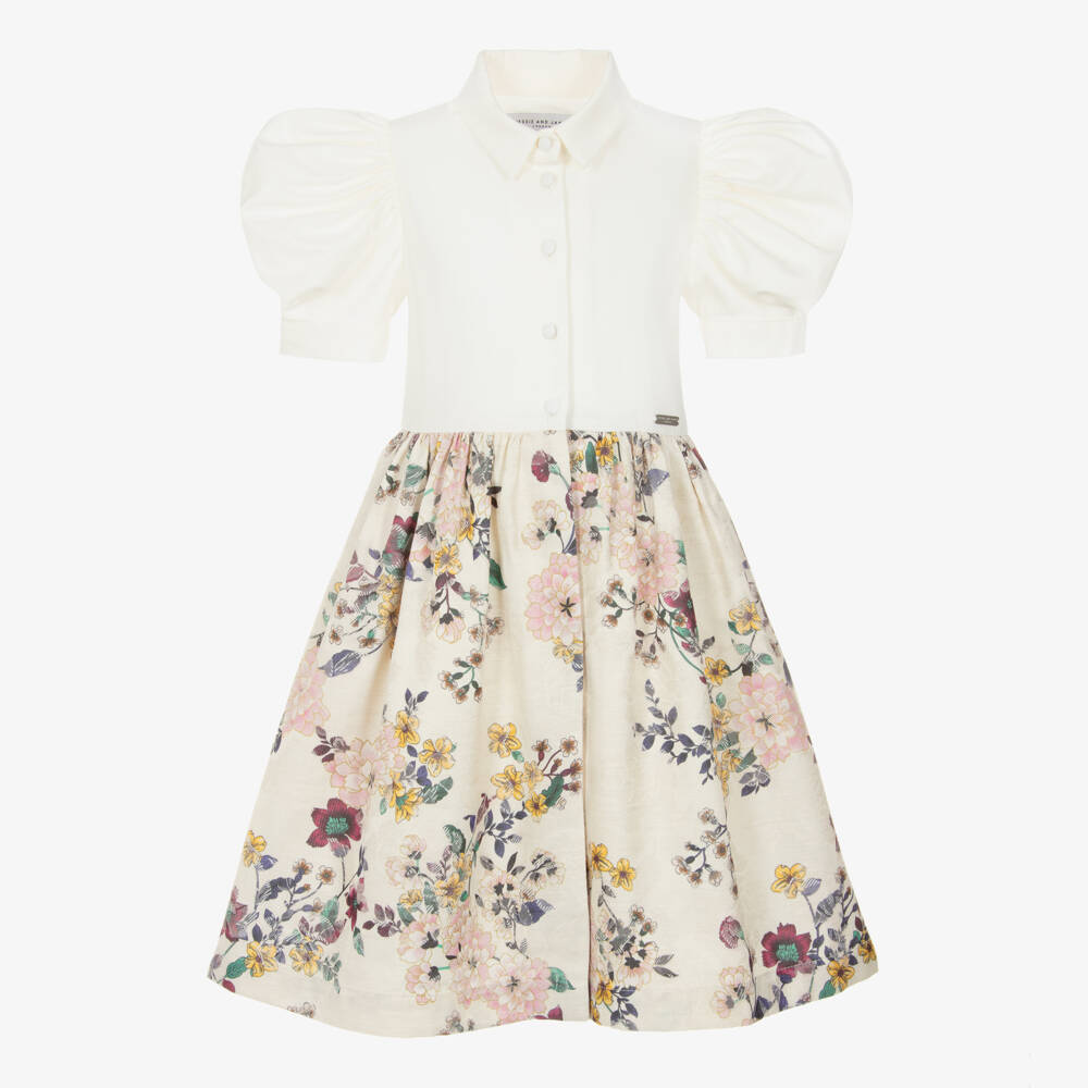 Jessie and James London-Girls Ivory & Floral Jacquard Dress | Childrensalon
