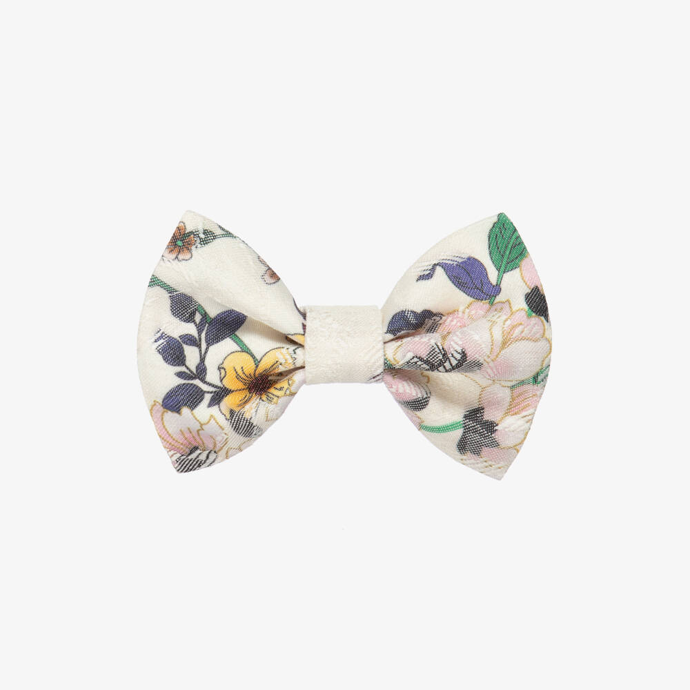 Jessie and James London-Girls Ivory Floral Jacquard Hair Clip (11cm) | Childrensalon