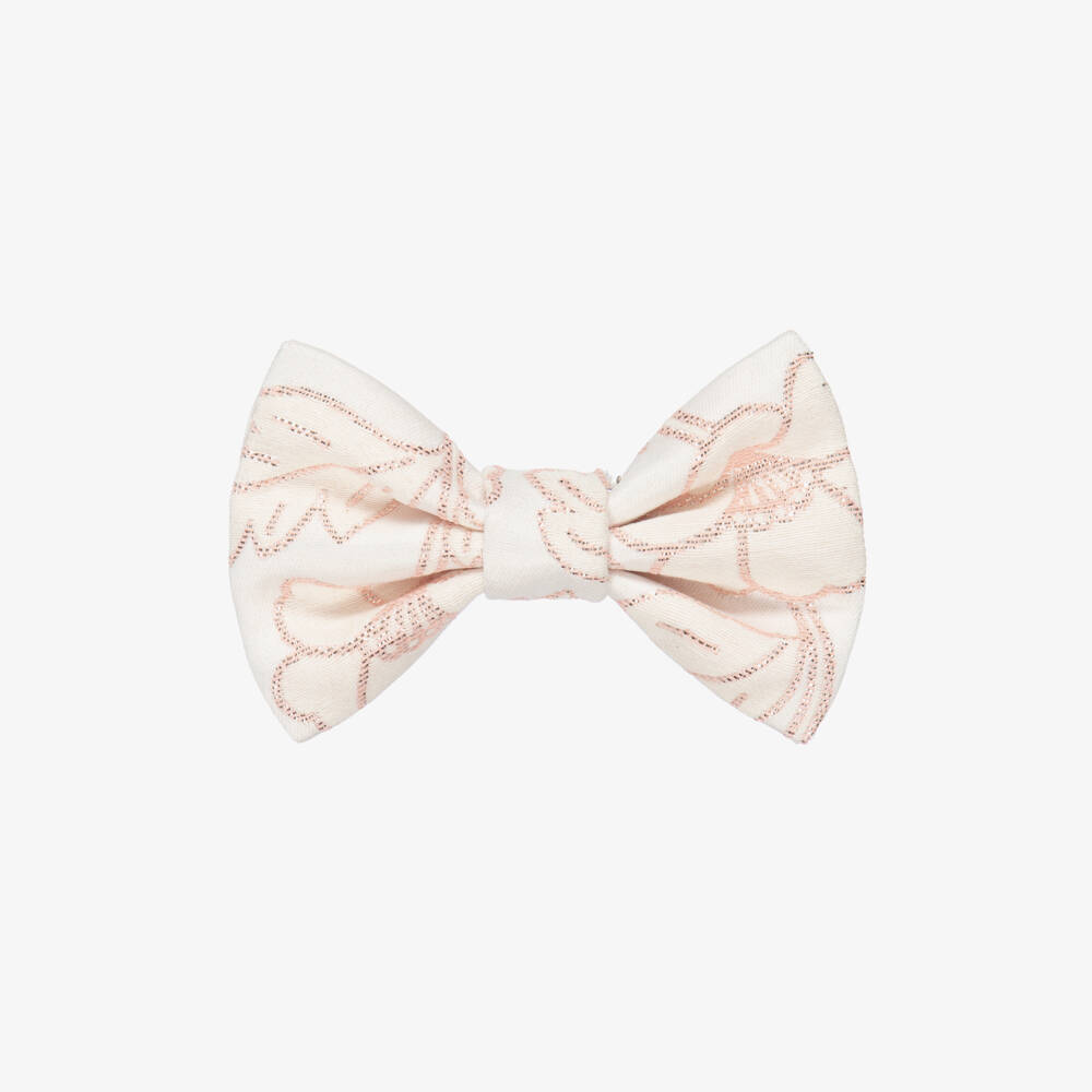 Jessie and James London-Girls Ivory & Glittery Pink Floral Jacquard Hair Clip (11cm) | Childrensalon