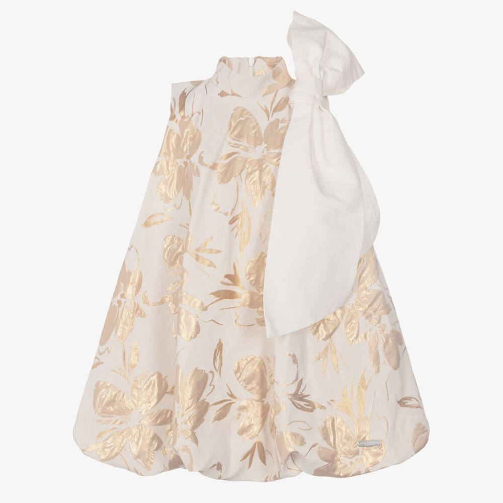 Jessie and James London-Girls Ivory & Gold Floral Jacquard Dress | Childrensalon
