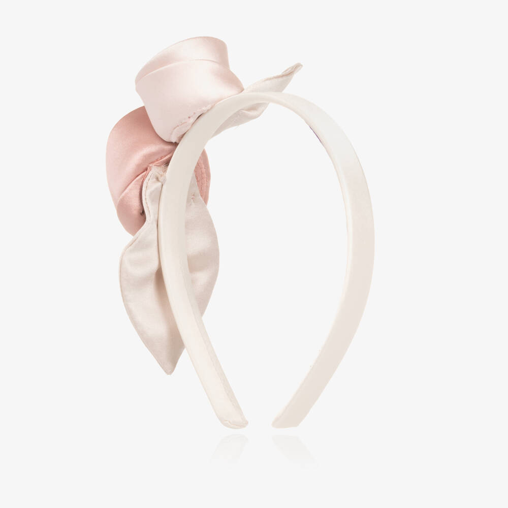 Jessie and James London-Girls Ivory Hairband with Pink Satin Flowers | Childrensalon