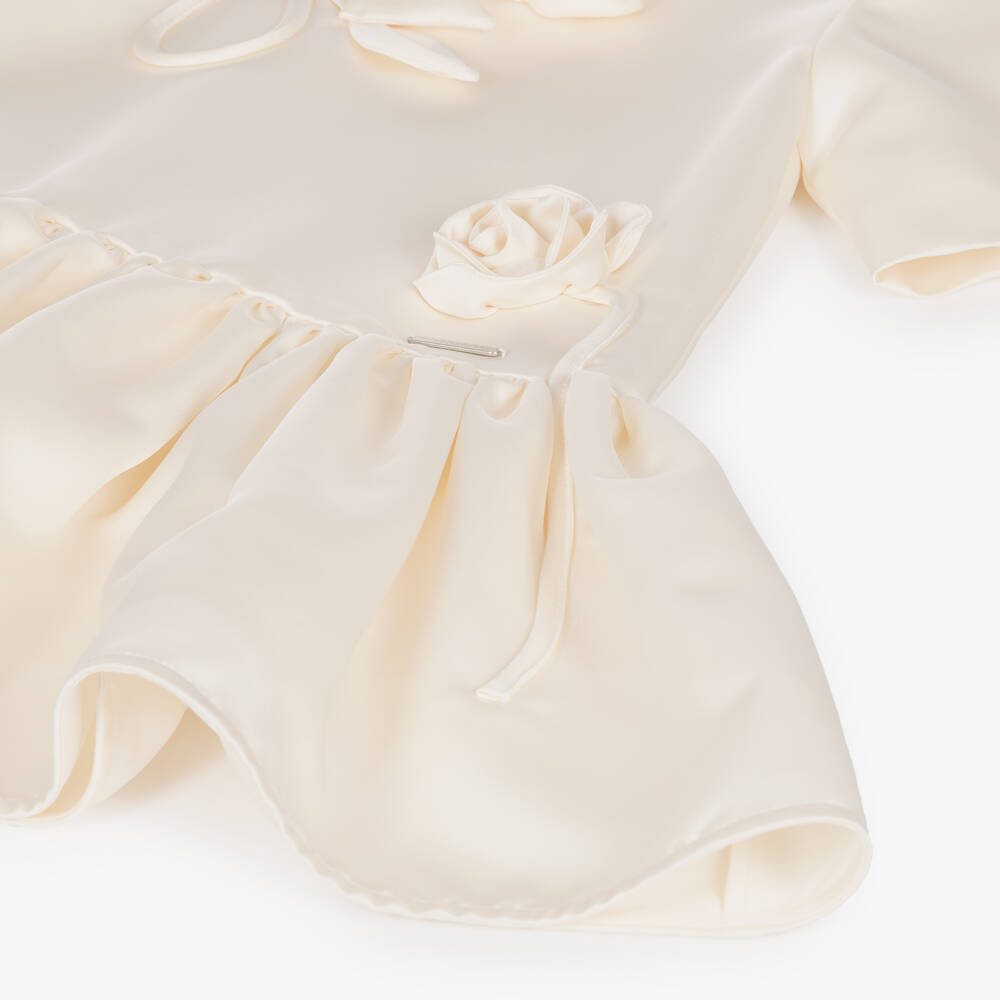 Jessie and James London-Girls Ivory Satin 3D Roses Dress | Childrensalon