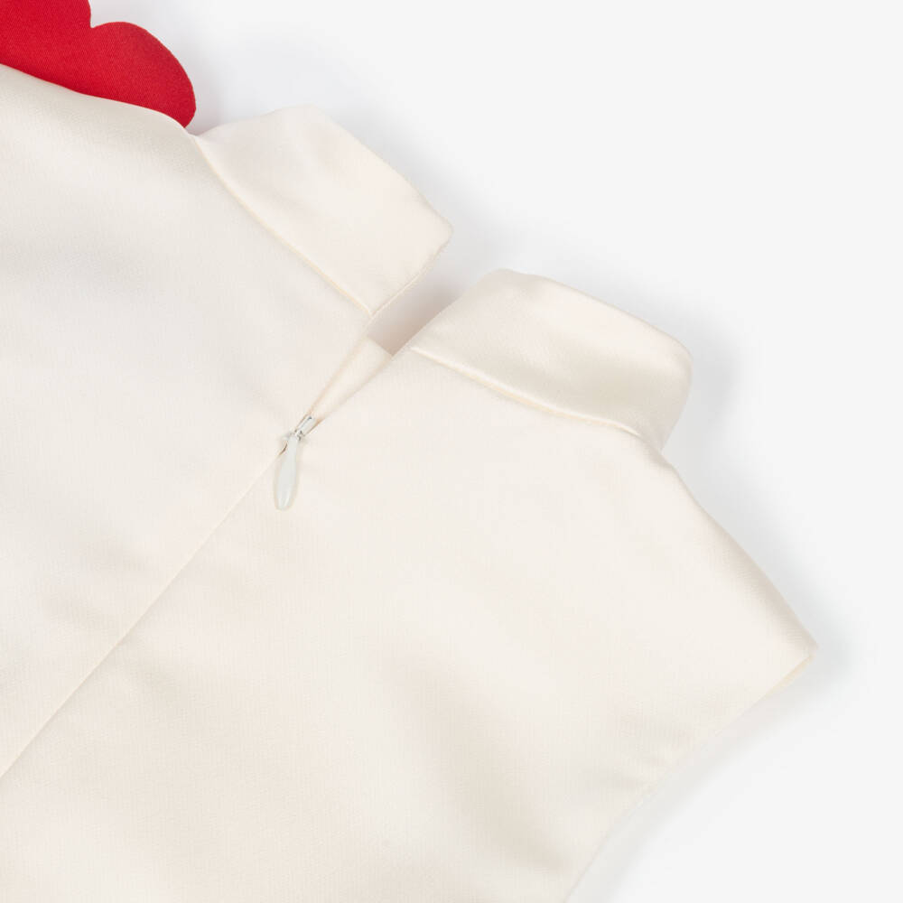 Jessie and James London-Girls Ivory Satin Dress Red Flower | Childrensalon