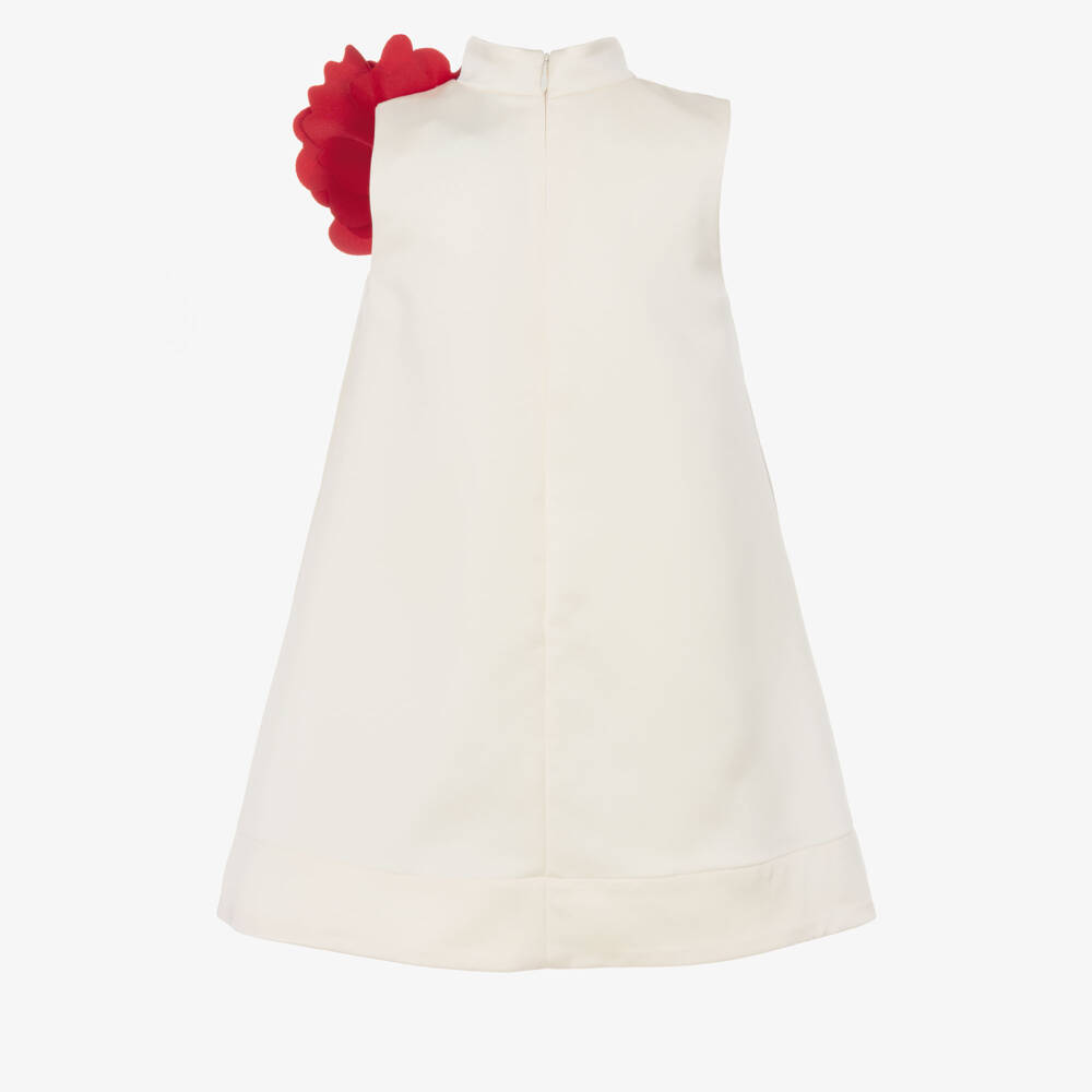 Jessie and James London-Girls Ivory Satin Dress Red Flower | Childrensalon