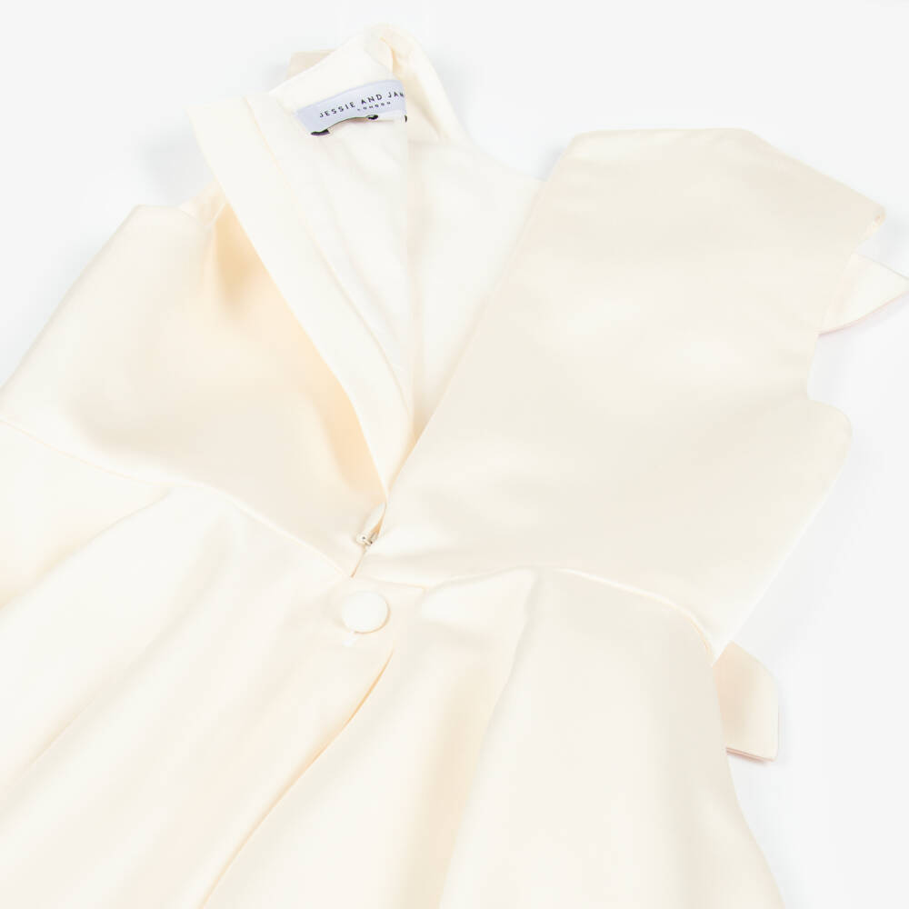 Jessie and James London-Girls Ivory Satin Dress with 3D Butterly Appliqués | Childrensalon