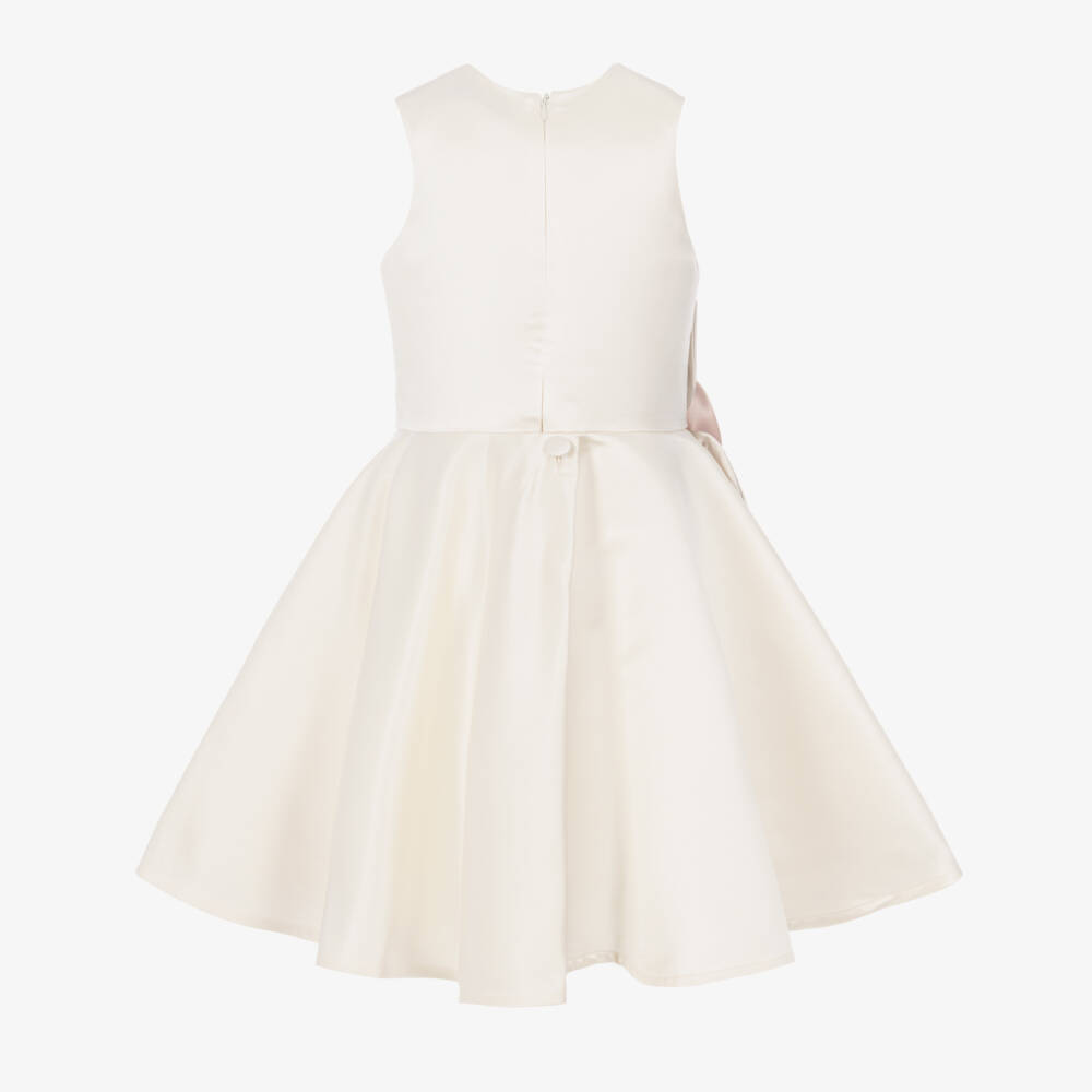 Jessie and James London-Girls Ivory Satin Dress with 3D Floral Appliqués | Childrensalon