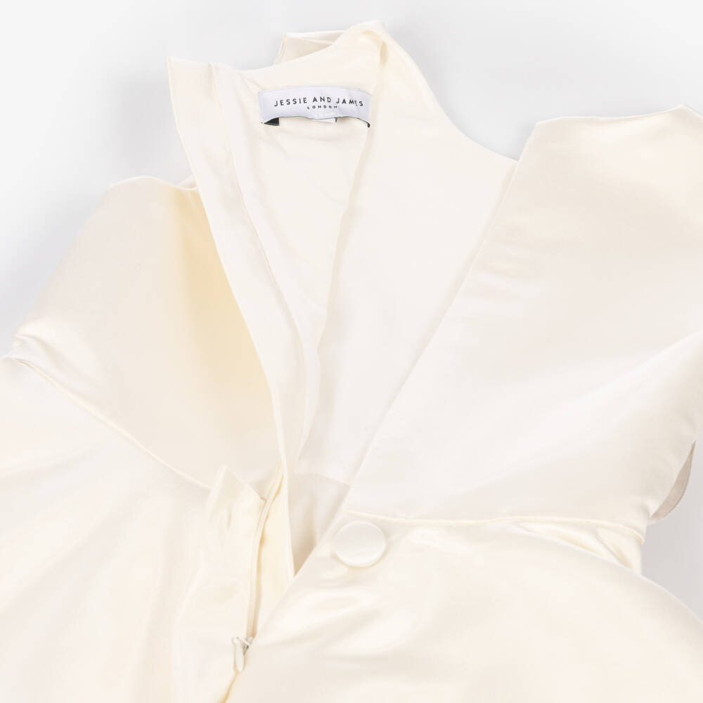 Jessie and James London-Girls Ivory Satin Dress with 3D Floral Appliqués | Childrensalon