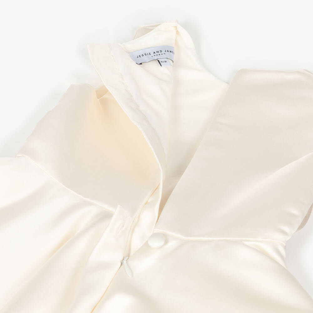 Jessie and James London-Girls Ivory Satin Dress with 3D Floral Appliqués | Childrensalon