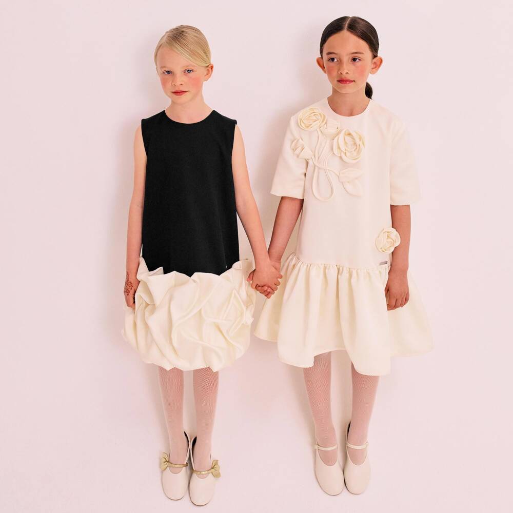Jessie and James London-Girls Ivory Satin Dress with 3D Roses | Childrensalon