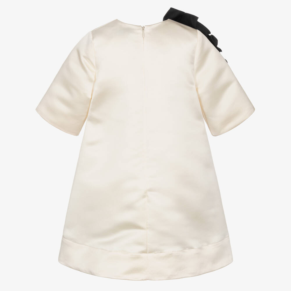 Jessie and James London-Girls Ivory Satin Dress with Abstract Black Ruffle | Childrensalon