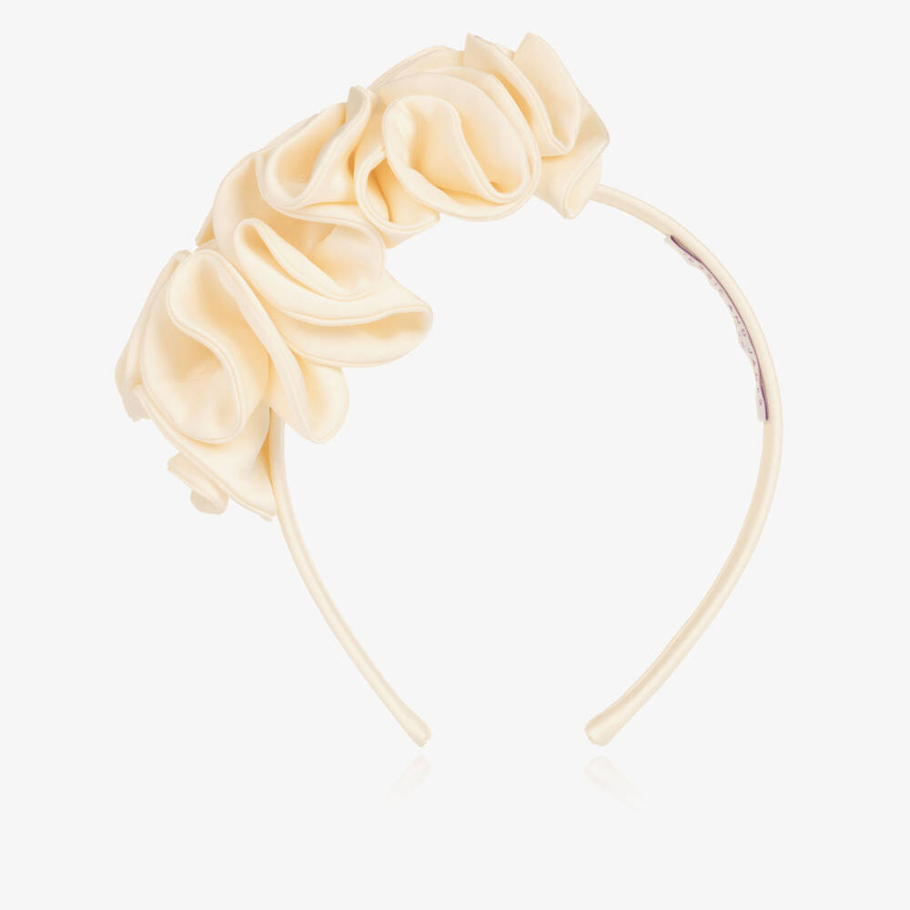 Jessie and James London-Ободок кремовый с цветами из атласа для девочек | Childrensalon
