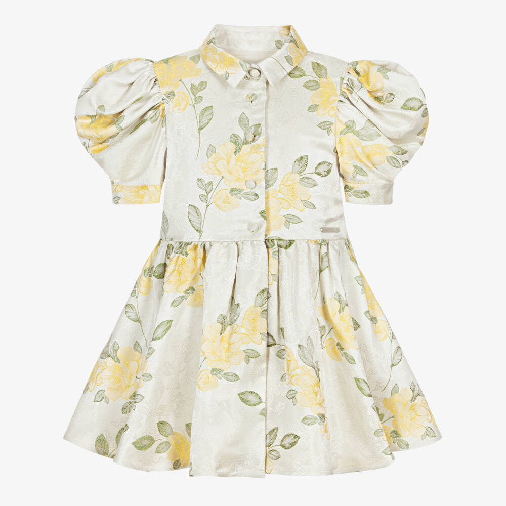 Jessie and James London-فستان جاكار لون عاجي وأصفر للبنات  | Childrensalon