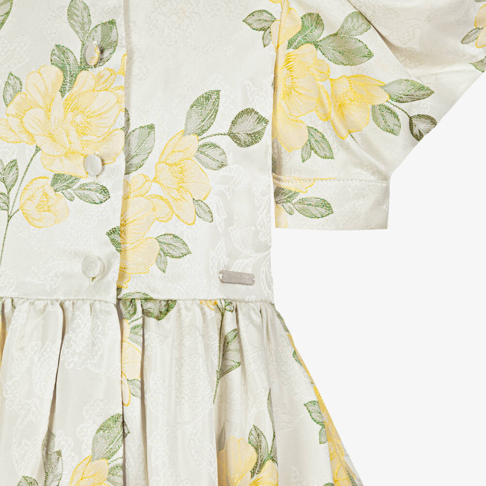 Jessie and James London-فستان جاكار لون عاجي وأصفر للبنات  | Childrensalon