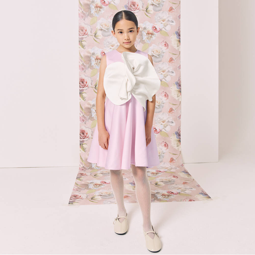 Jessie and James London-Girls Lavender Dress with Statement Floral Appliqué | Childrensalon