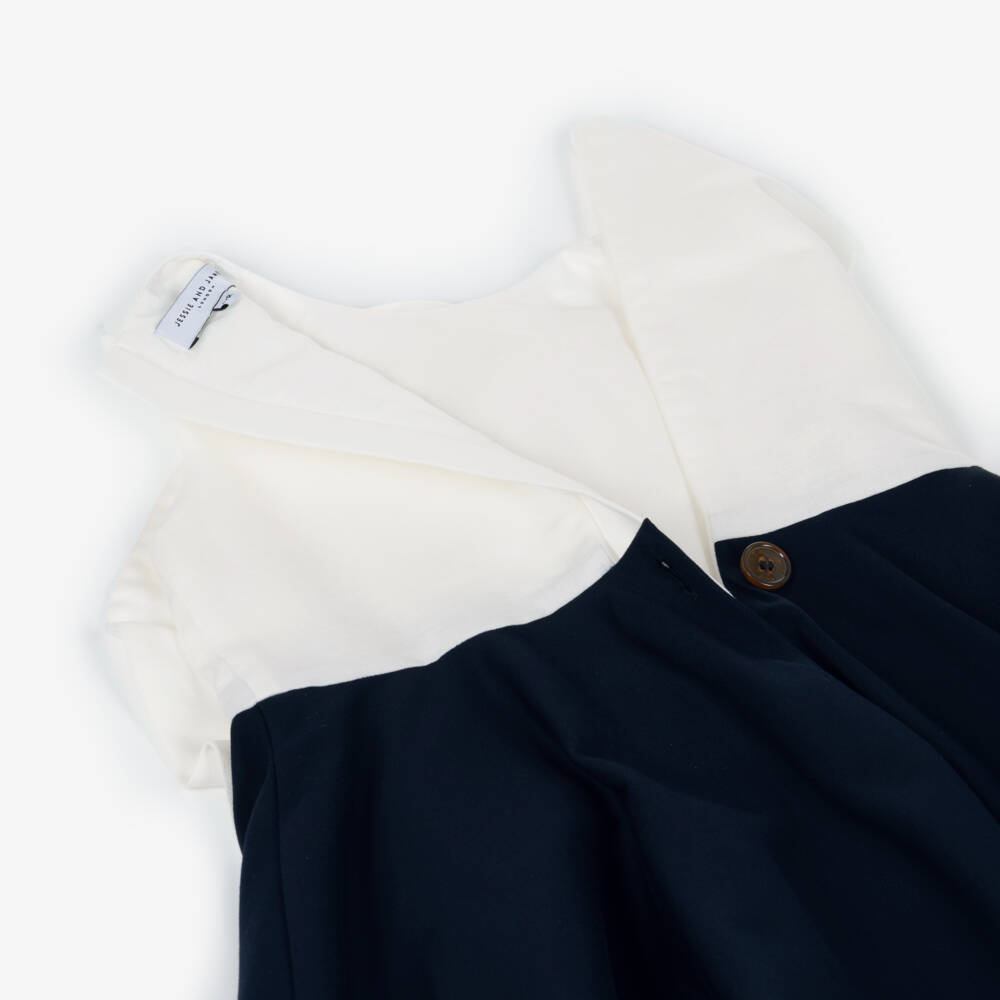 Jessie and James London-Girls Navy Blue Satin Dress with Floral Appliqué | Childrensalon