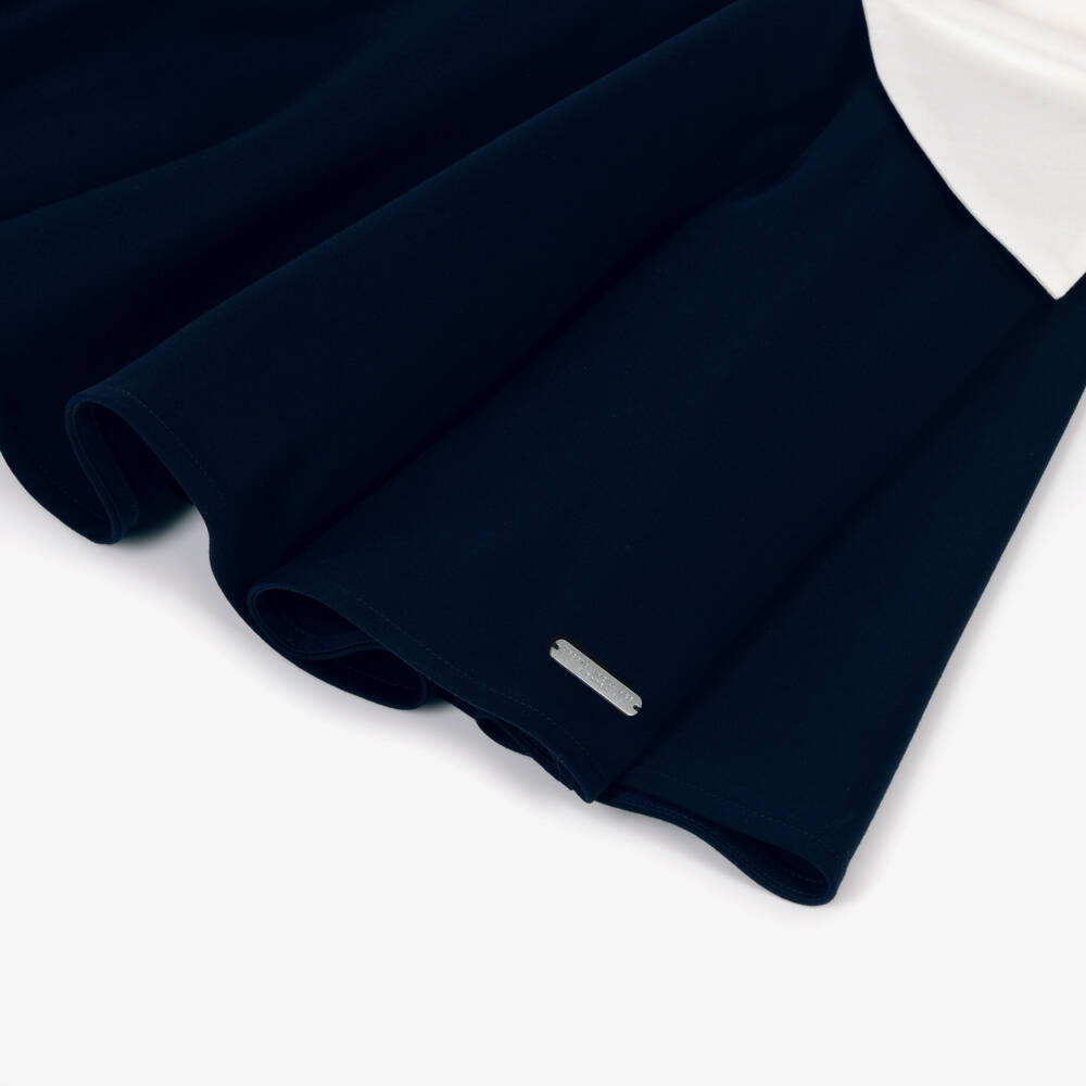 Jessie and James London-Girls Navy Blue Satin Dress with Floral Appliqué | Childrensalon