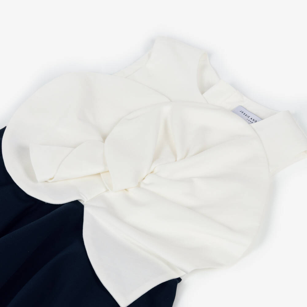 Jessie and James London-Girls Navy Blue Satin Dress with Floral Appliqué | Childrensalon