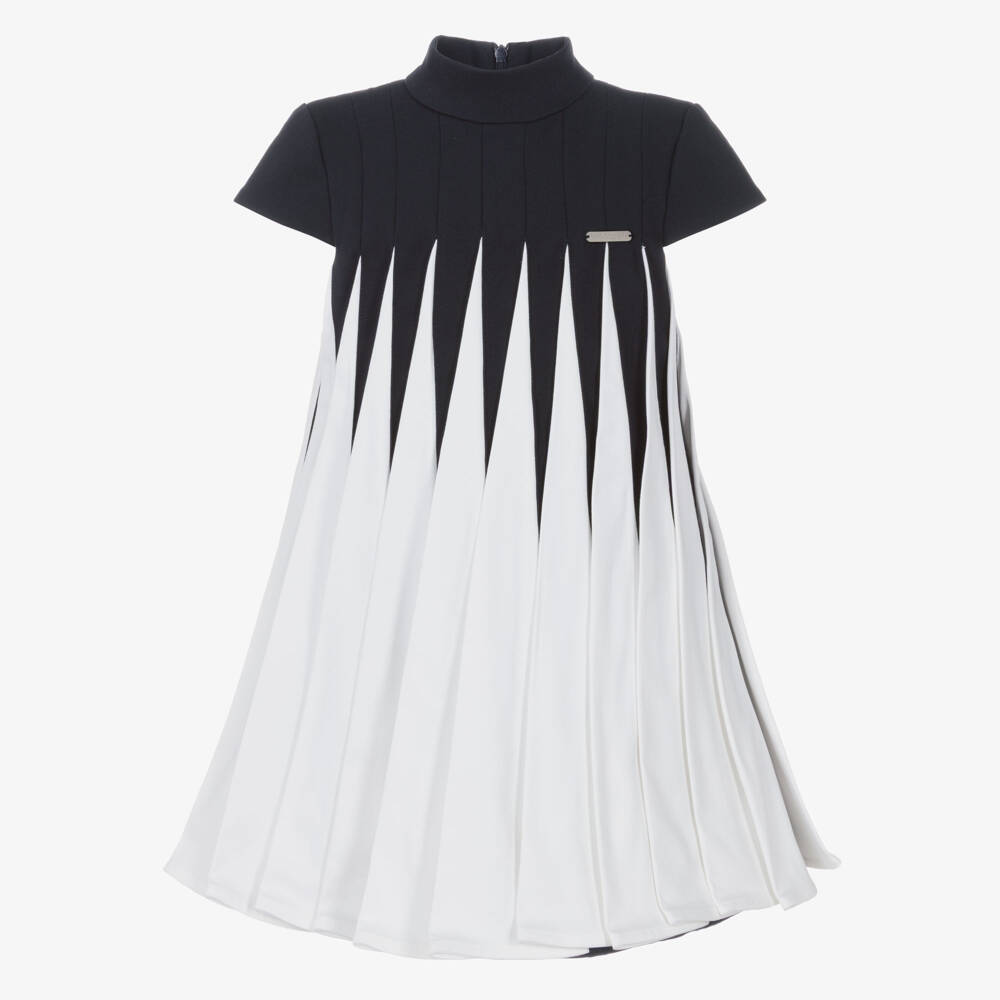 Jessie and James London-Girls Navy Blue & White Accordion Pleat Dress | Childrensalon