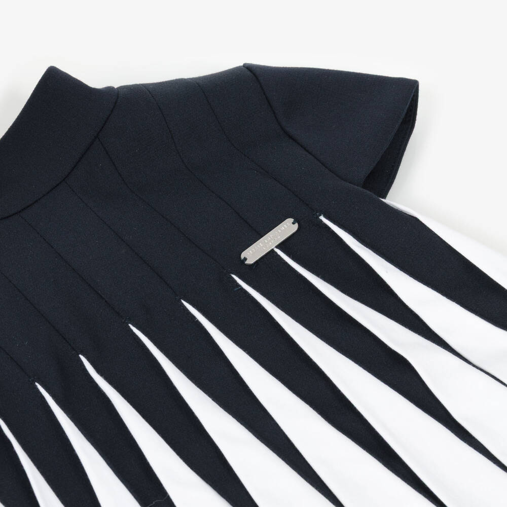Jessie and James London-Girls Navy Blue & White Accordion Pleat Dress | Childrensalon