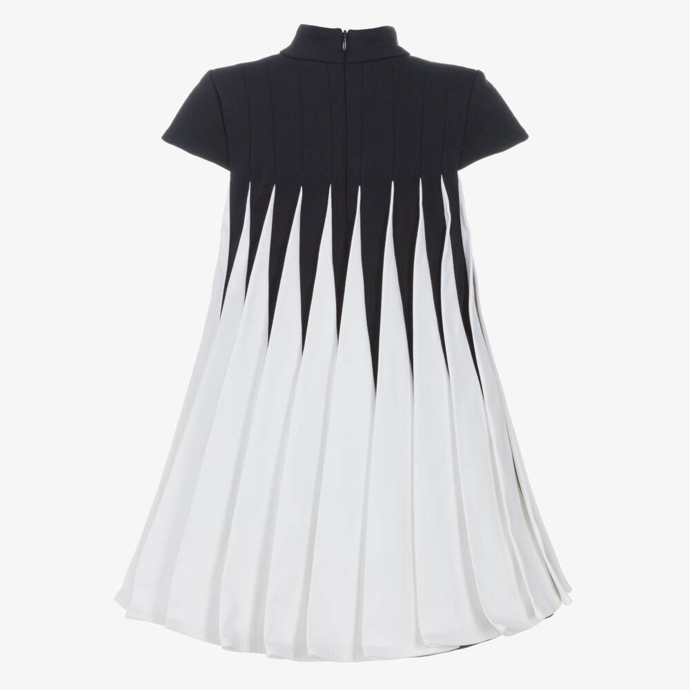 Jessie and James London-Girls Navy Blue & White Accordion Pleat Dress | Childrensalon