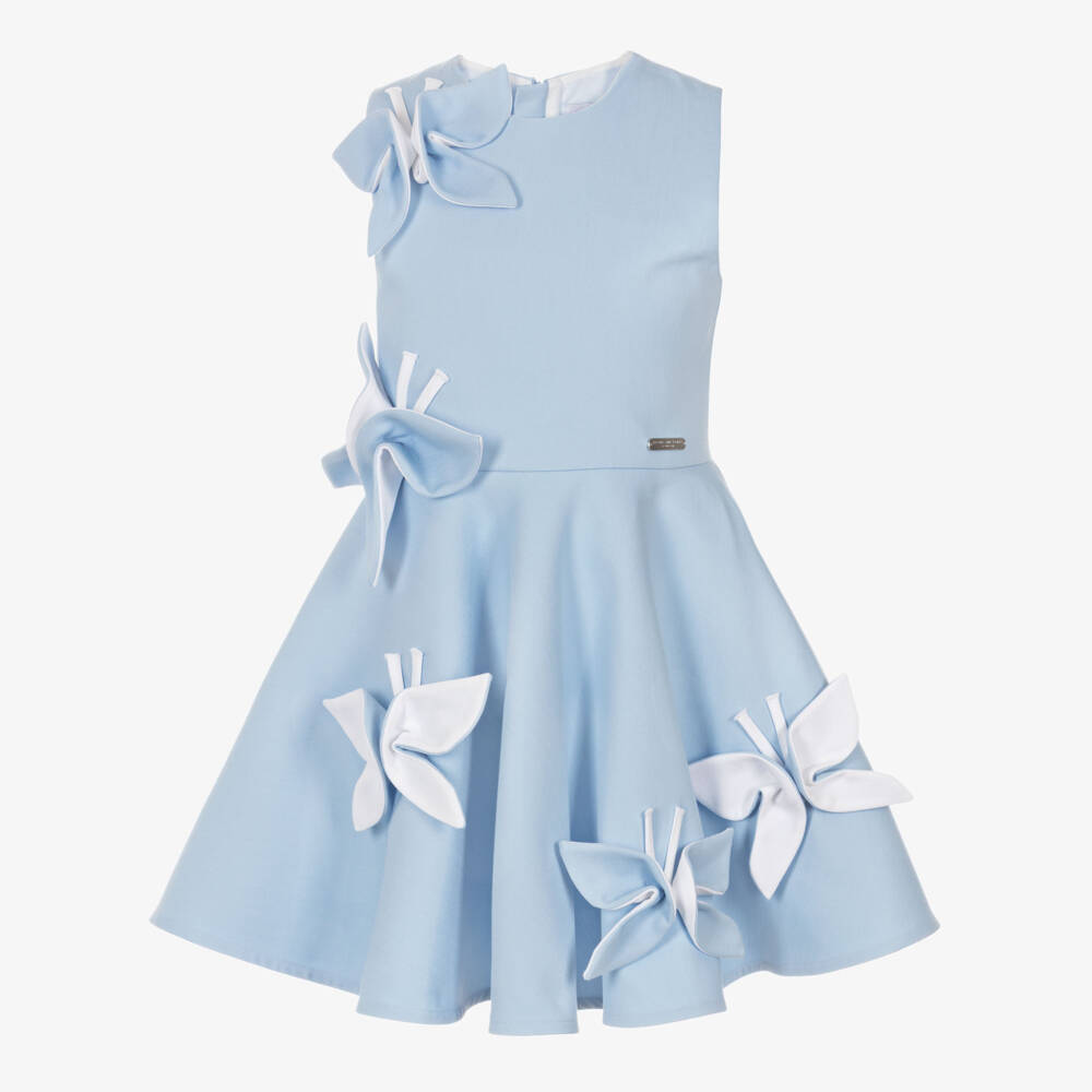Jessie and James London-Girls Pale Blue Dress with 3D Butterfly Appliqués | Childrensalon