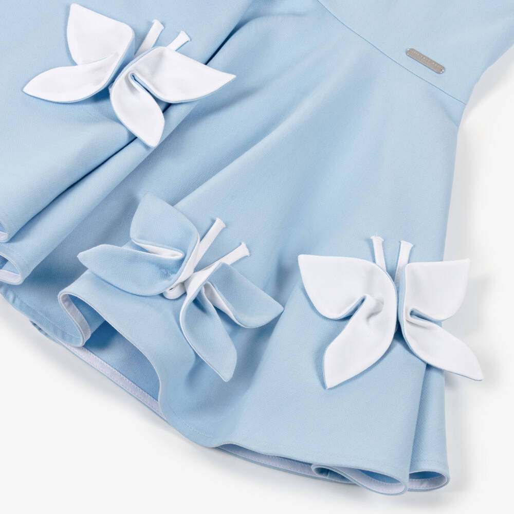 Jessie and James London-Girls Pale Blue Dress with 3D Butterfly Appliqués | Childrensalon