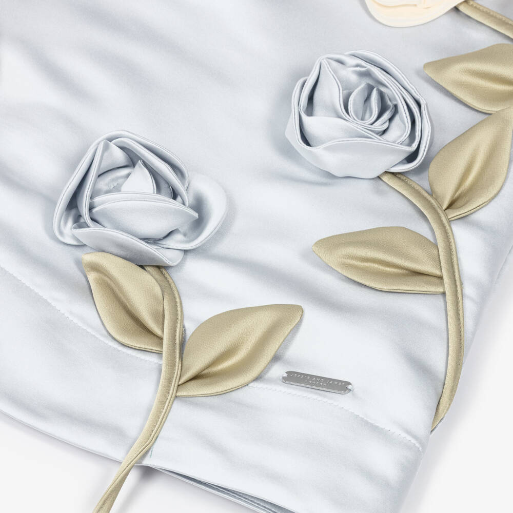 Jessie and James London-Girls Pale Blue Satin Dress with Roses | Childrensalon