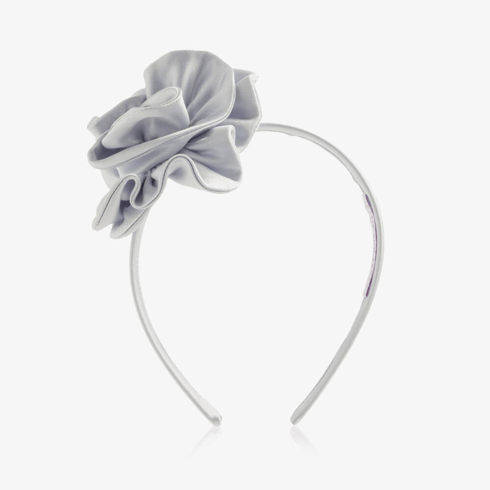 Jessie and James London-Girls Pale Blue Satin Rose Hairband | Childrensalon