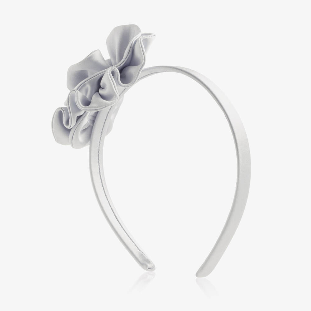 Jessie and James London-Girls Pale Blue Satin Rose Hairband | Childrensalon