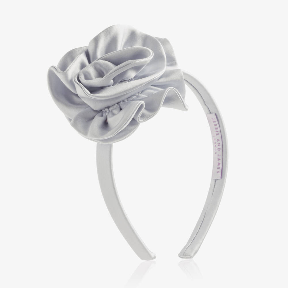 Jessie and James London-Girls Pale Blue Satin Rose Hairband | Childrensalon