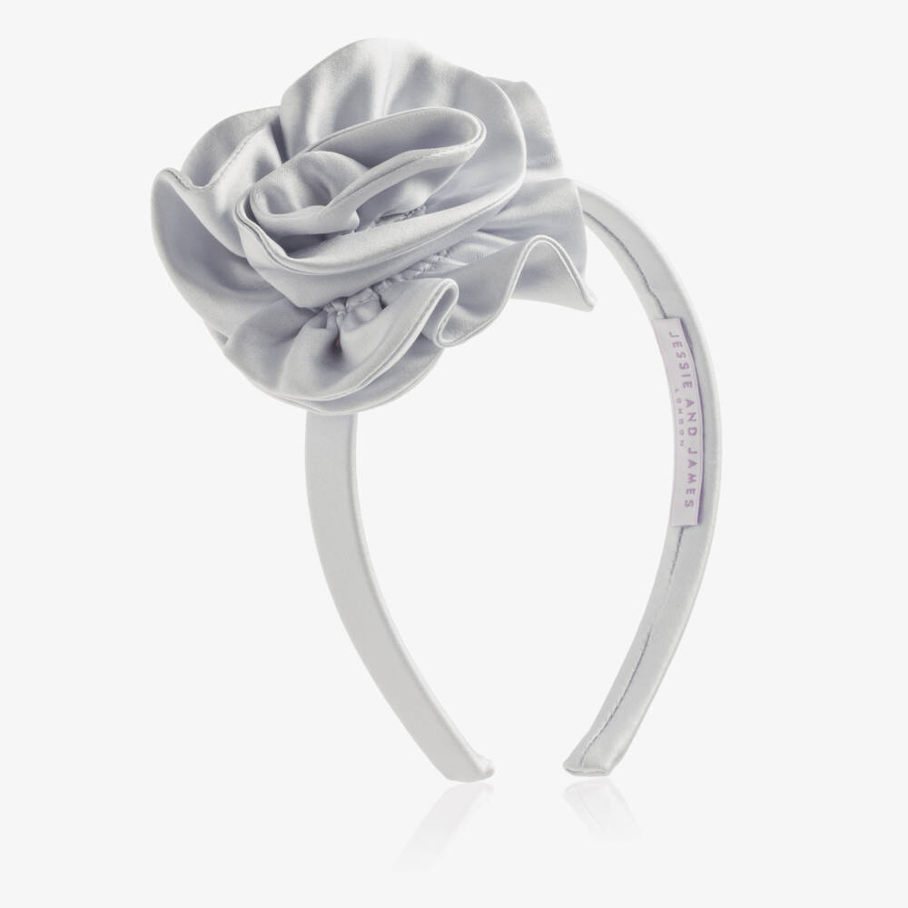 Jessie and James London-Girls Pale Blue Satin Rose Hairband | Childrensalon