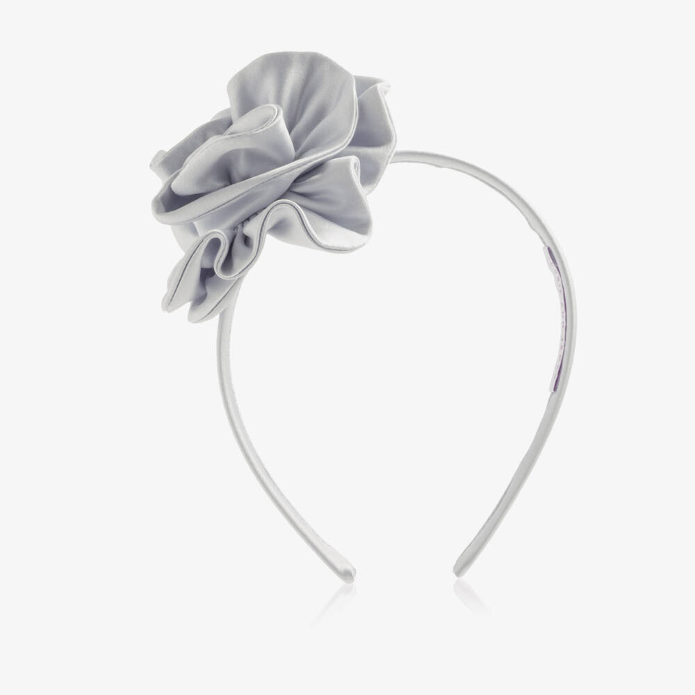 Jessie and James London-Girls Pale Blue Satin Rose Hairband | Childrensalon