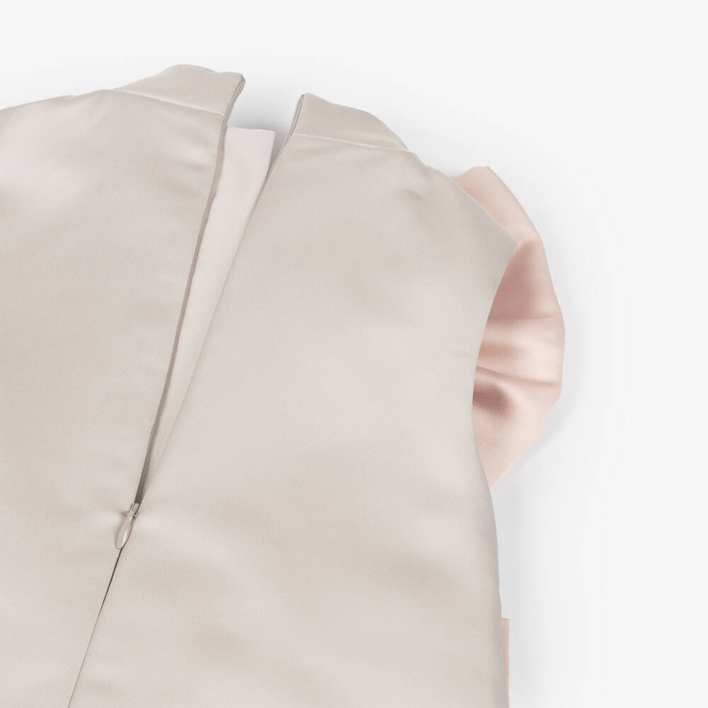 Jessie and James London-Girls Pale Grey Dress with Pink Satin Bows | Childrensalon