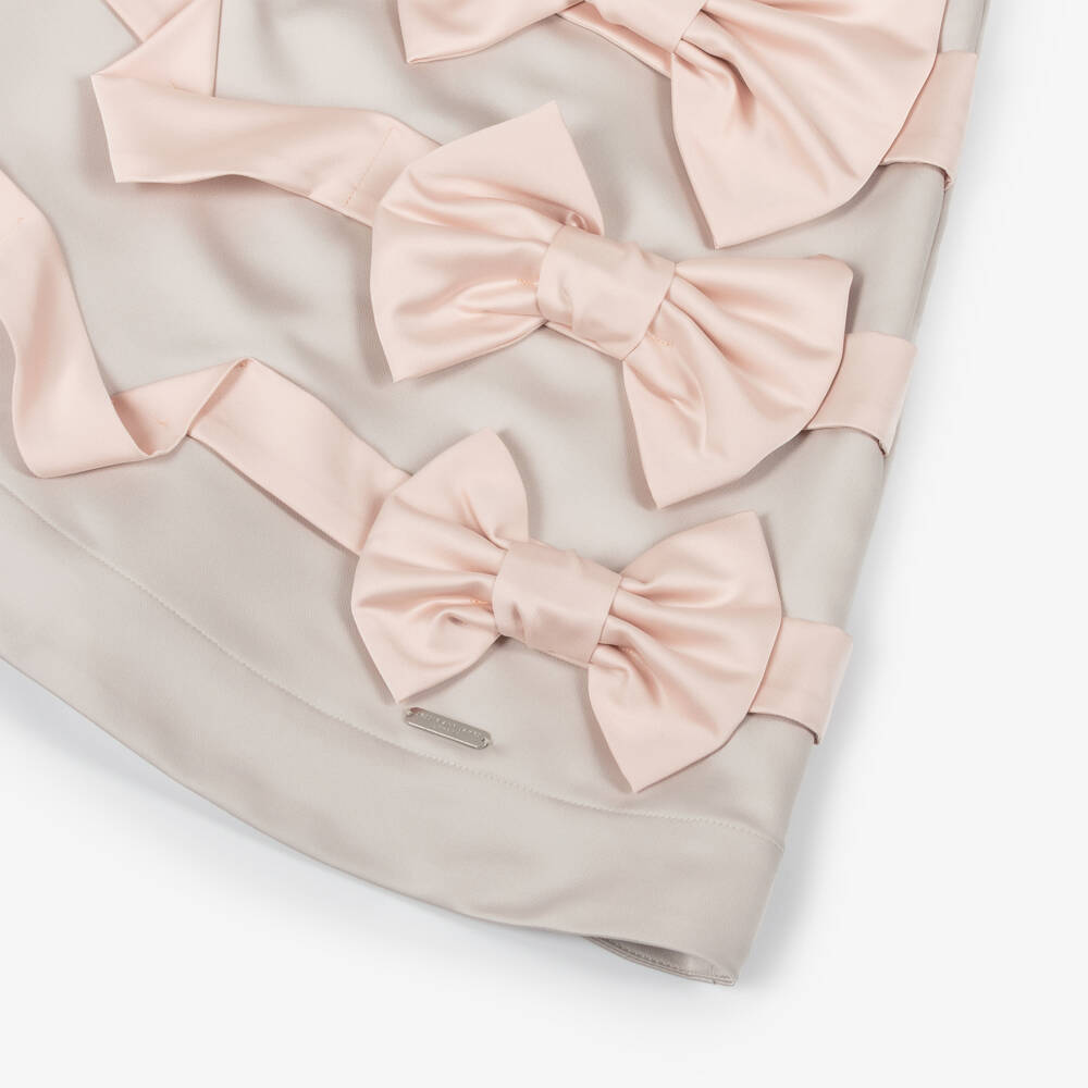 Jessie and James London-Girls Pale Grey Dress with Pink Satin Bows | Childrensalon