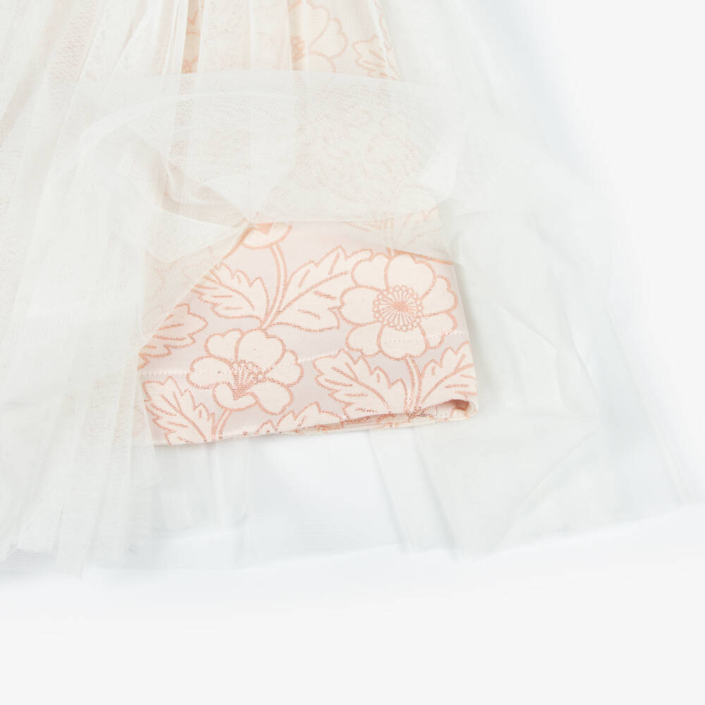 Jessie and James London-Girls Pale Pink Floral Jacquard Dress with Tulle Skirt | Childrensalon