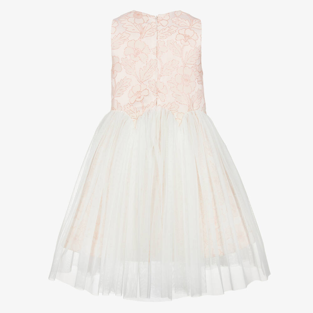 Jessie and James London-Платье розовое из цветочного жаккарда с юбкой из тюля для девочек | Childrensalon