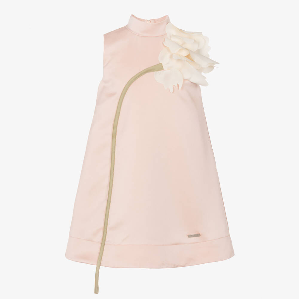 Jessie and James London-Girls Pale Pink & Ivory Satin Flower Dress | Childrensalon