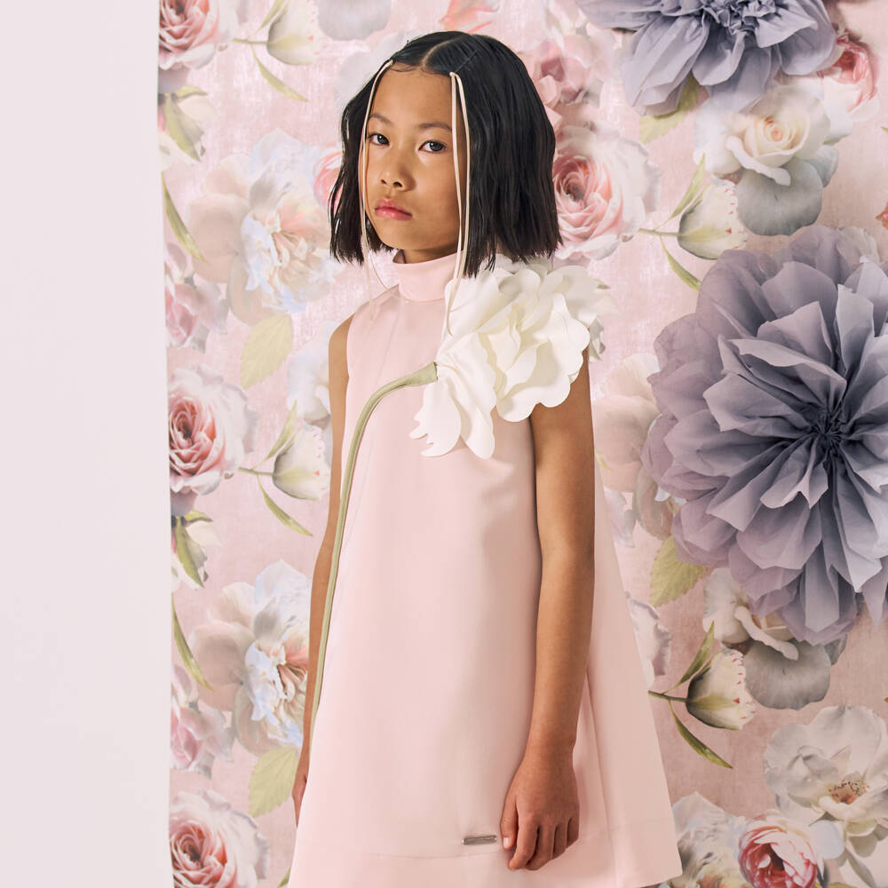 Jessie and James London-فستان بوردة ساتان لون زهري فاتح وعاجي للبنات | Childrensalon