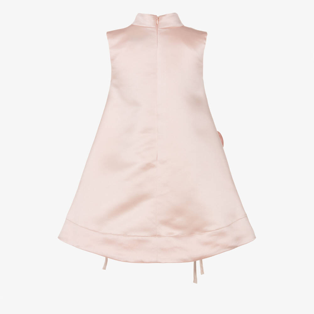 Jessie and James London-Girls Pale Pink Satin Dress with 3D Flowers | Childrensalon