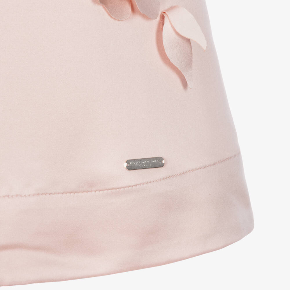 Jessie and James London-Girls Pale Pink Satin Dress with 3D Flowers | Childrensalon
