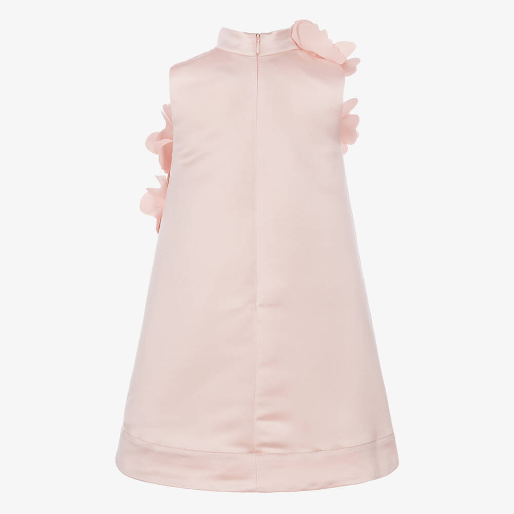 Jessie and James London-Girls Pale Pink Satin Dress with 3D Flowers | Childrensalon