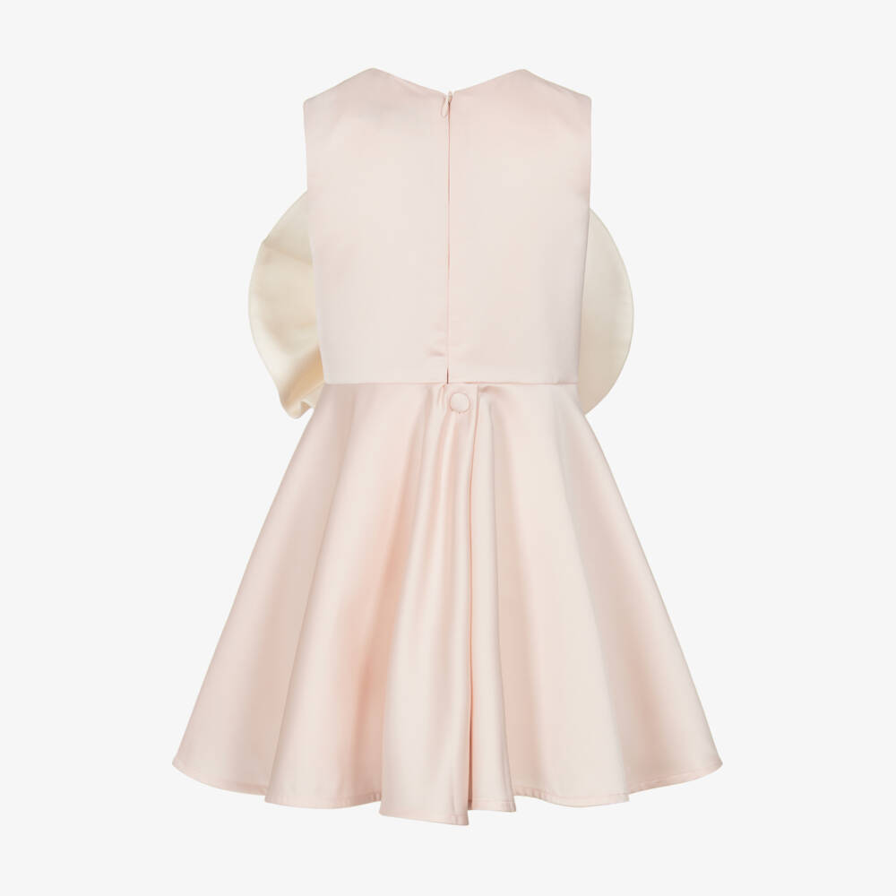 Jessie and James London-Girls Pale Pink Satin Dress with Statement Floral Appliqué | Childrensalon