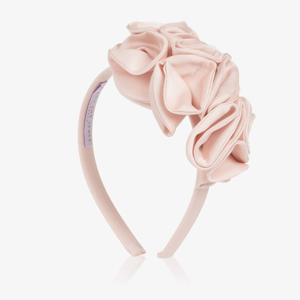 Jessie and James London-Girls Pale Pink Satin Flower Hairband | Childrensalon