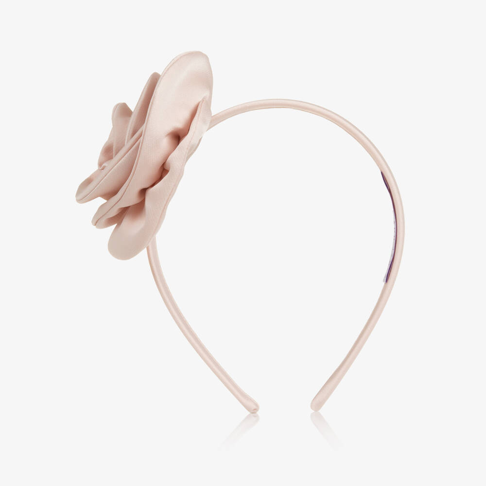 Jessie and James London-Girls Pale Pink Satin Rose Hairband | Childrensalon