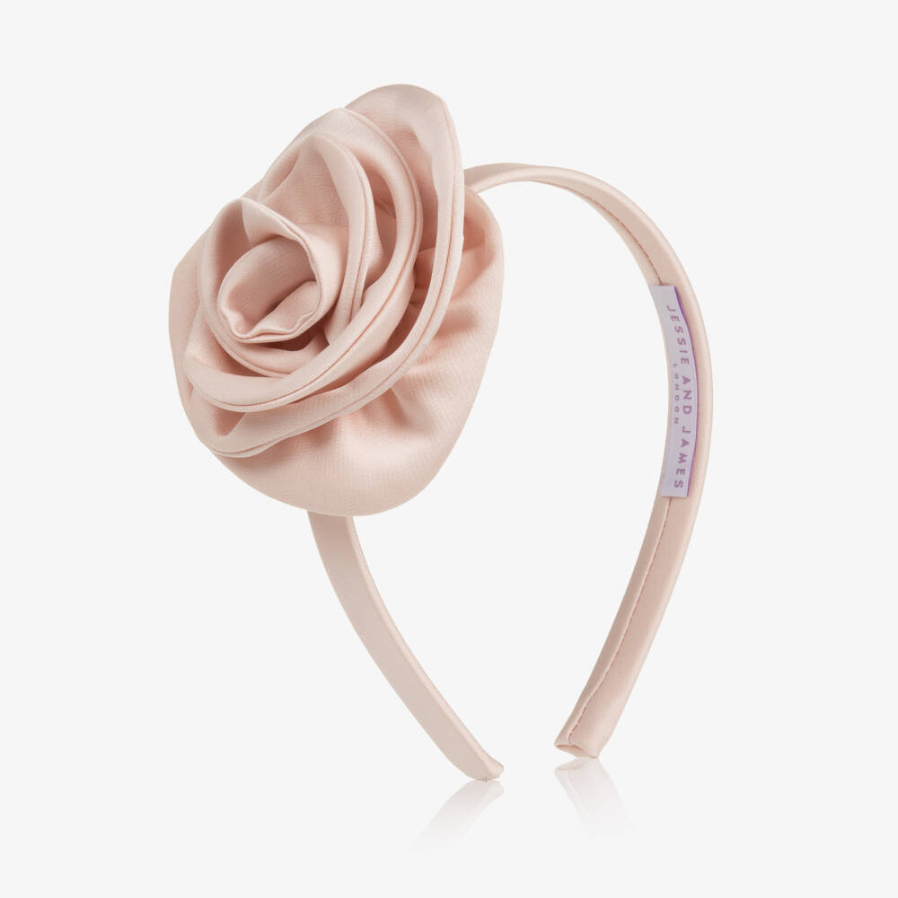 Jessie and James London-Girls Pale Pink Satin Rose Hairband | Childrensalon