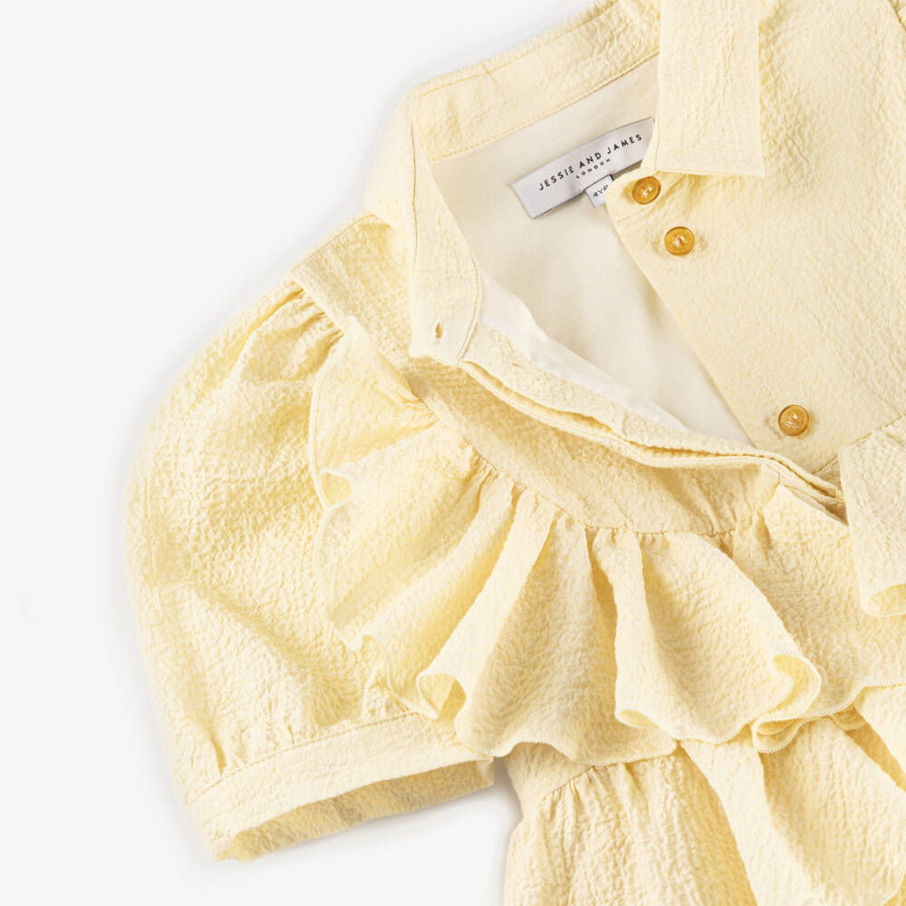 Jessie and James London-Платье желтое из хлопка с рюшами для девочек | Childrensalon