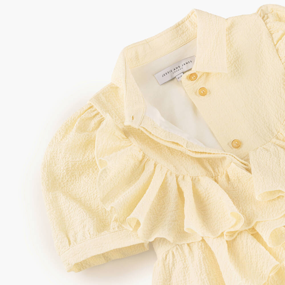 Jessie and James London-Girls Pale Yellow Cotton Ruffles Dress | Childrensalon