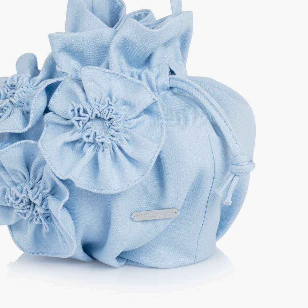 Jessie and James London-Girls Pastel Blue Bag with Abstrast Floral Appliqués (21cm) | Childrensalon