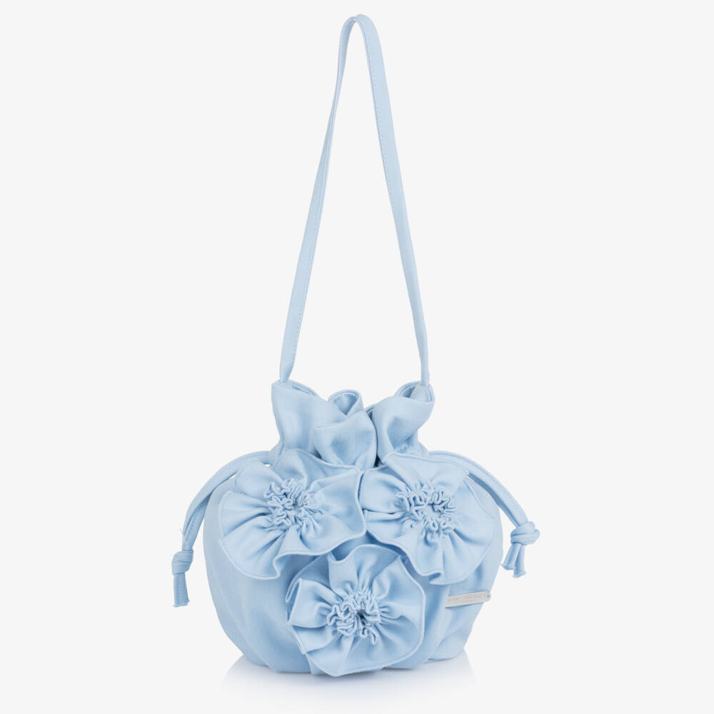 Jessie and James London-Girls Pastel Blue Bag with Abstrast Floral Appliqués (21cm) | Childrensalon